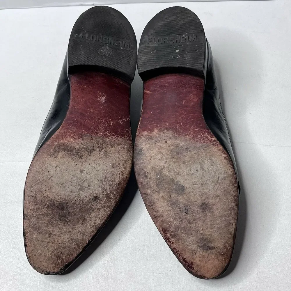 Vintage Florsheim Black Leather Kiltie Fringe Wingtip  Loafers Mens Size 10.5 D